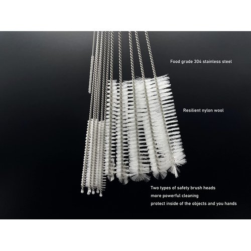 KINGSEM 12 PCS Straw Cleaner Brush kit with 2mm-25mm /6.5-10 INCH for Tube and Pipe.Tumbler, Sippy Cup, Bottle with Straw,Hummingbird feeders and Drinking Straw, Brushes for Cleaning Tanks