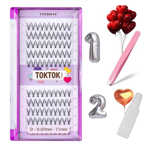 [SET] CORINGCO Check type False Eyelashes Extension Kit +Glue+Tweezer Beginner Self Adhesive Individual Partial Korean Makeup (Check 11mm)