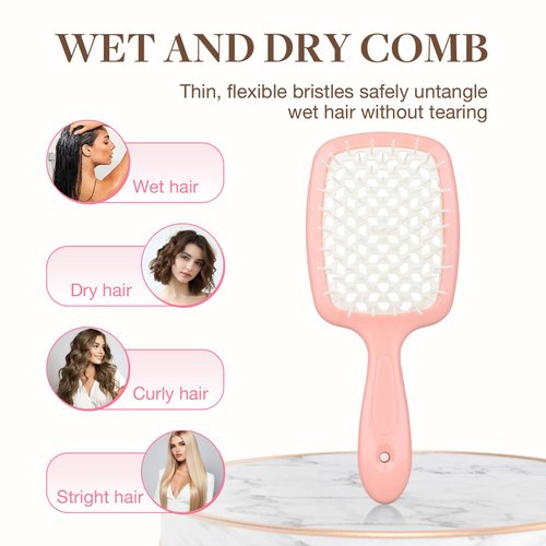 GOO GOO Wet and Dry Vented Detangling Hair Brush, Anti-static and Gentle Scalp Massage for All Hair Types, Orange Peach Pink