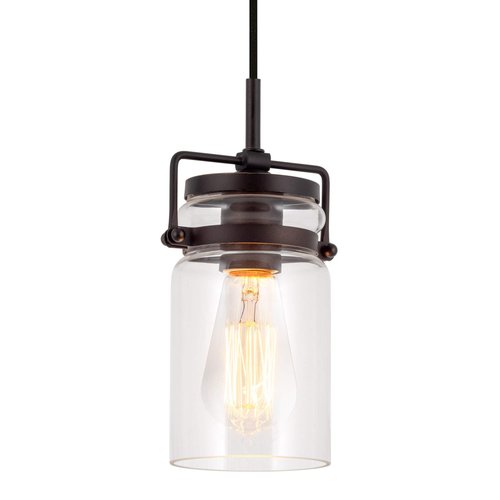Kira Home Wyer 8" Modern Industrial/Farmhouse Pendant Light + Mini Clear Glass Cylinder Shade, Dimmable Adjustable Wire, Oil Rubbed Bronze Finish