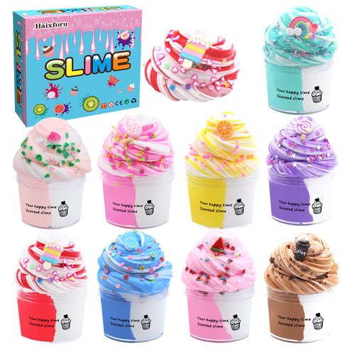 9 Pack Dual Color Butter Slime Kit for Girls,Non Sticky and Super Soft Sludge Toy,DIY Slime Party Favor for Boys,Birthday Gifts for Kids.
