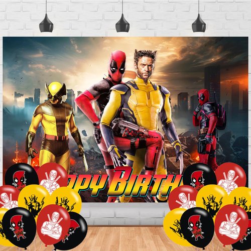 Dead-Pool Party Supplies,Cartoon Dead-Pool 3 Party Decorations Includes Banner, Cake Toppers, Balloon for Anime Party Decorations