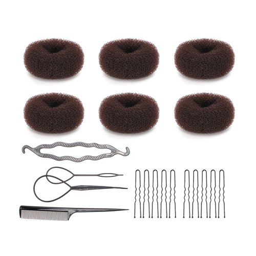 Asltw 30 Pieces Hair Bun Shaper Set, Donut Bun Maker, Hair Ring Style Bun Maker Set for Making DIY Hair Styles, Sock buns Black Magic Hair Twist Styling Accessories for Girls or Women (Brown)