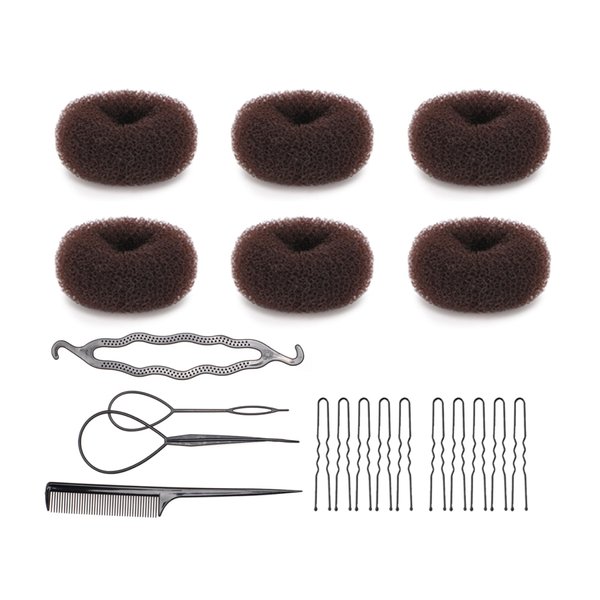 Asltw 30 Pieces Hair Bun Shaper Set, Donut Bun Maker, Hair Ring Style Bun Maker Set for Making DIY Hair Styles, Sock buns Black Magic Hair Twist Styling Accessories for Girls or Women (Brown)
