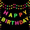 Neon Happy Birthday Banner, Glow in the Dark Birthday Banner Rainbow Neon Sign Black Light Party Supplies and Decorations for Kids Adults