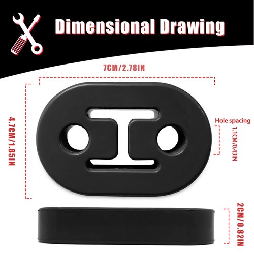 Rubber Insulator Bushing Exhaust Hanger Rubber Insulator Bushing Mount 2 Holes, Universal Exhaust Insulator Muffler Hanger, Damping High Density Rubber-Black