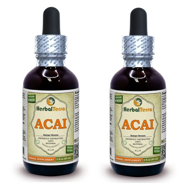 Acai (Euterpe oleracea) Tincture, Organic Berries Liquid Extract (Brand Name: HerbalTerra, Proudly Made in USA) 2x2 fl.oz (2x60 ml)