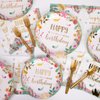 DECORLIFE Birthday Plates and Napkins Serves 24, Boho Birthday Party Supplies, Floral Plates, Forks Included for Women, Girls, Total 96 PCS