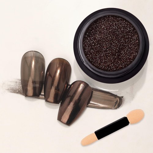Chocolate Brown Chrome Nail Powder Holographic Metallic Mirror Effect Coffee Nail Glitter Dust Acrylic Pigment for Nails Gel Polish Winter Manicure Art Design Decorations