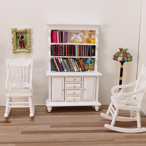 1:12 Scale Miniature Cupboard Bookshelf Classic Wooden Mini Storage Hutch Kitchen Dollhouse Bookshelf Wood Cabinet 1:12 Furniture Display Showcase Decoration Sideboard Accessories (Wood Color)