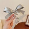 2 Pcs Bow Telephone Wire Hair Bands Spiral Hair Ties No Damage Silver Bows Braided Phone Cord Headband Hair Tie Y2K Ponytail Holders Ribbon Bowknot Beads Hairties Coil Hair Ties Cute Hair Accessories