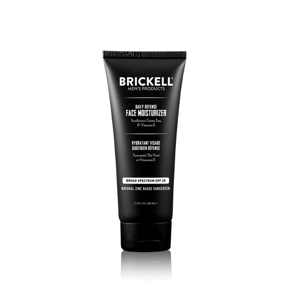 Brickell Men's Daily Defense SPF 20 Face Moisturizer for Men, Natural and Organic, Zinc Face Moisturizing Sunscreen, Hydrates and Protects Skin Against Harmful UVA/B rays, 3.4 Ounces, Unscented