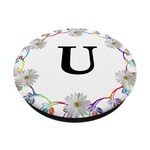 Cell Phone Pop Out Holder,Floral White Daisy Flower Letter U PopSockets Grip and Stand for Phones and Tablets