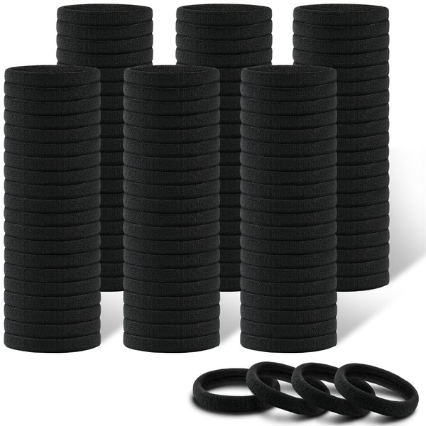 150PCS Black Hair Ties for Women, IKOCO Thick Hair Ties No Damage, Cotton Seamless Ponytail Holders, Elastic Hair Bands for Thick Hair