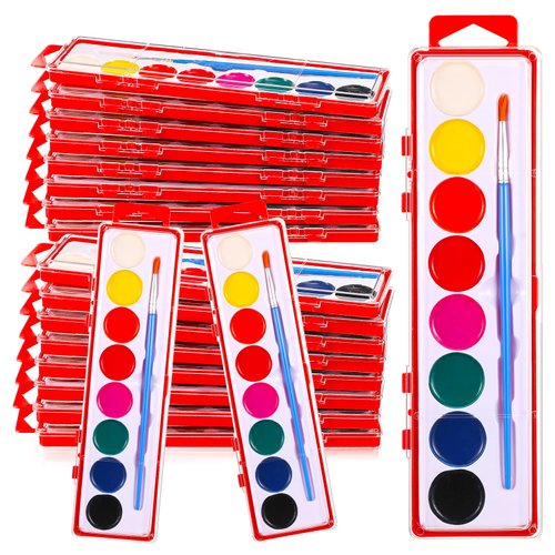 Watersay 12 Pack 8 Colors Watercolor Paint Set for Kids Washable Watercolor Paint with Paintbrush for Classroom School Birthday Art Activities Halloween Christmas Party Supplies(Red)