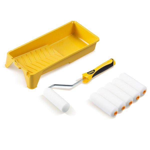 Voomey 4" Foam Paint Roller Kit, 8 Piece 4 Inch Mini Paint Roller,Small Roller Paint Brush,Small Paint Roller with Tray, Frame, for Painting Flat Walls, Cabinets, Doors