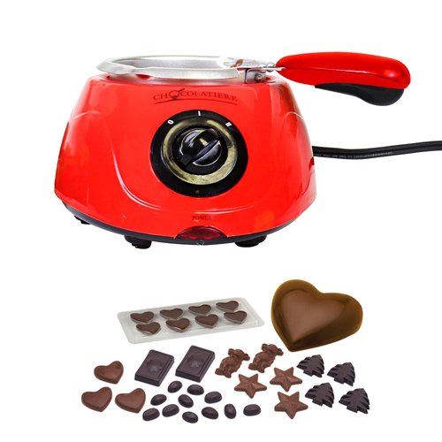 Total Chef Chocolatiere Electric Melter with 32-Piece Accessory Kit for Chocolate and Candy Melts, 8.8 oz (250 g), Fondue Pot, DIY Candy Maker for Dessert, Special Occasion, Romantic Dinner, Red