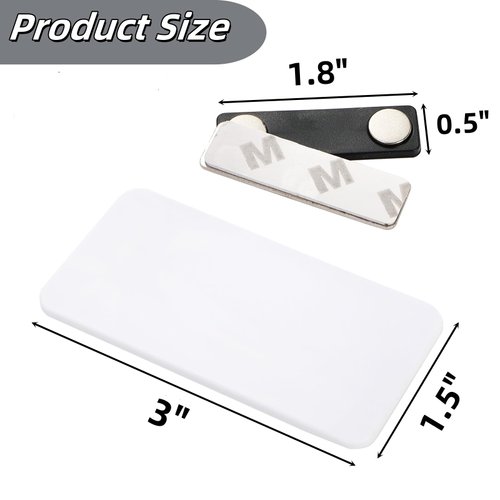 Covzoe 30 Pack Blank Name Tag, 1.5 x 3 Inch Name Badge with Magnetic Backing, Reusable DIY Plastic Name Label Holders Round Corner for Personalized Shirts School Office