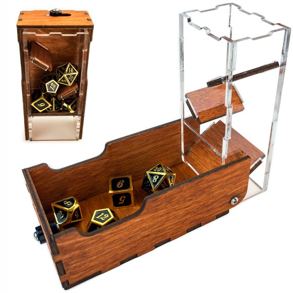 C4Labs Micro Travel Portable Dice Tower AND Dice Vault | Fits Standard Seven Set of Dice (Gunstock)