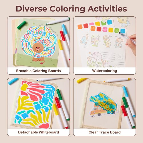 Activity Sets for Kids 3-5, Dry Erase Board with 4 Markers, Watercolor Kits, Reusable Stickers, Arts & Crafts Activities for Girls/Boys Indoor/Outdoor, Airplanes, Party Favor