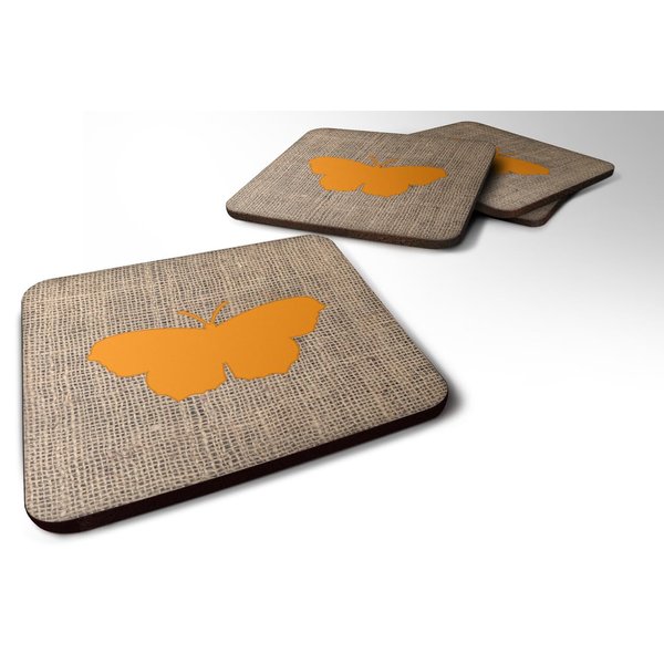 Butterfly Burlap and Orange BB1049 Foam Coaster Set of 4