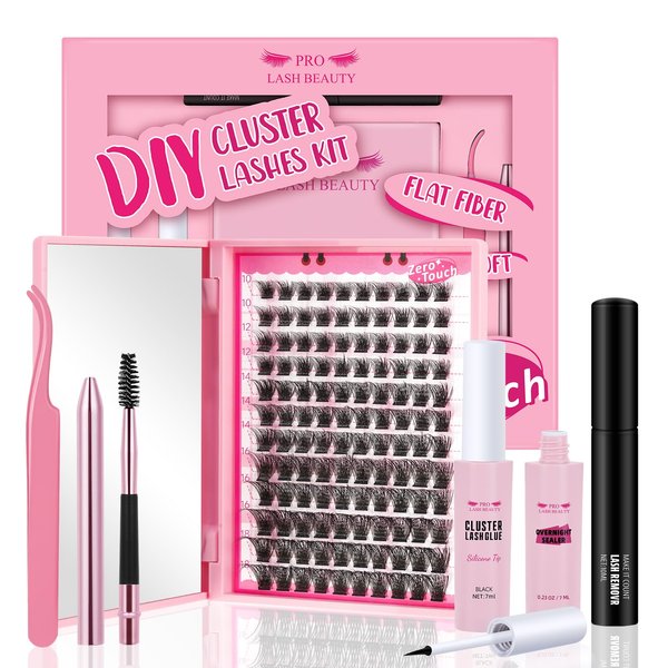 DIY Lash Extension Kit Cluster Lashes Kit with 120 Pcs Lash Clusters Lash Bond Overnighter Remover Eyelash Applicator Beginner DIY Lashes Kit Easy to Use(DIY Lash Kit-Velvety)