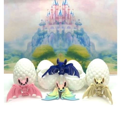 4Pcs 3D Printed Bat with Eggs, 3D Printed Egg, Articulated Fidget Toys for Halloween Decor, Halloween Decorations for Craft Haunted House Accessories Party Favors-MB002-4SET