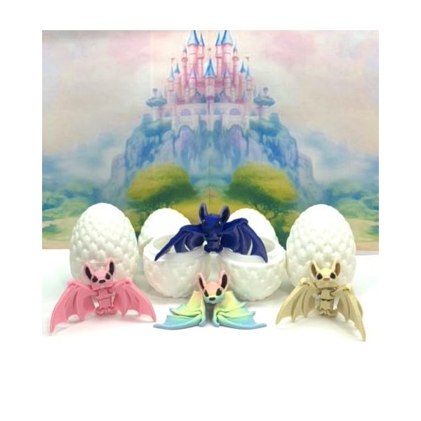 4Pcs 3D Printed Bat with Eggs, 3D Printed Egg, Articulated Fidget Toys for Halloween Decor, Halloween Decorations for Craft Haunted House Accessories Party Favors-MB002-4SET