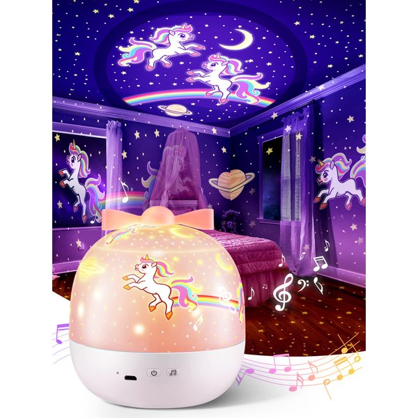 Night Light for Kids+15 Films+10 White Noises/Lullabies,105 Lighting Kids Night Light Projector,Rechargeable Sound Machine Star Projector Lights for Bedroom,Kawaii Unicorn Gifts for Girls & Baby