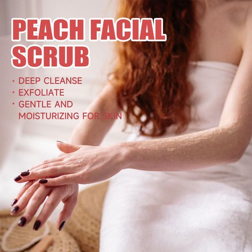 Peach flavored face and neck scrub, gentle exfoliation, deep cleansing of pores, dirt and oil, leaving skin refreshed and non-greasy, daily care cream for men and women 1.76oz