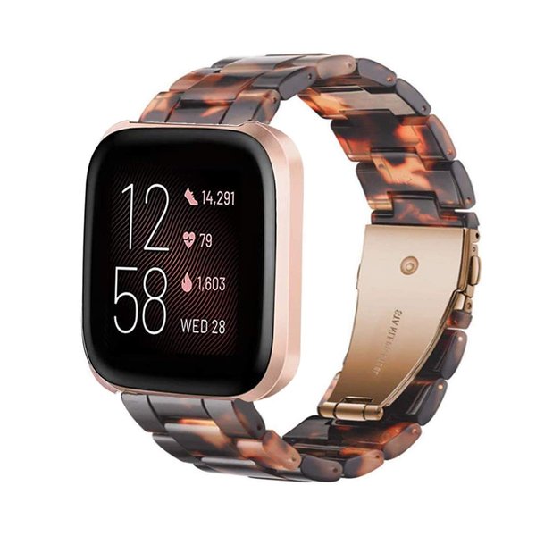 Ayeger Band Replacement for Fitbit Versa/Versa 2 Smart Watch/Special/Lite Edition, Fashion Resin Wristbands Women Men Replacement Bracelet Metal Stainless Steel Rose Gold Buckle(Tortoise-Tone)