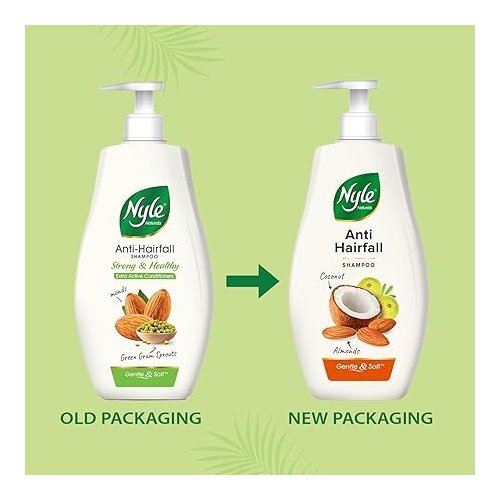 Nyle Naturals Anti-Hairfall Shampoo, With Coconut Milk, Badam and Amla, Gentle & Soft Shampoo, pH Balanced and Paraben Free,For Men and Women, 800ml