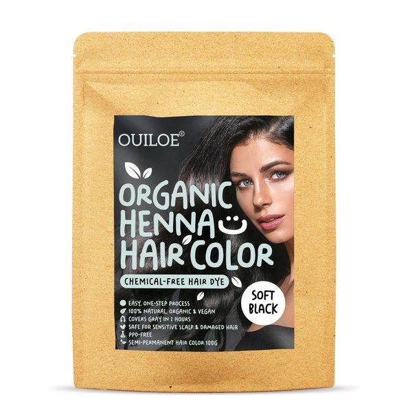 Black Henna Hair Color Dye - Organic Hair Dye Without Chemicals, PPD-free, One Step Process,100% Gray Coverage, All Natural Semi Permanent Hair Color, Safe for Sensitive Scalp,100g by Ouiloe