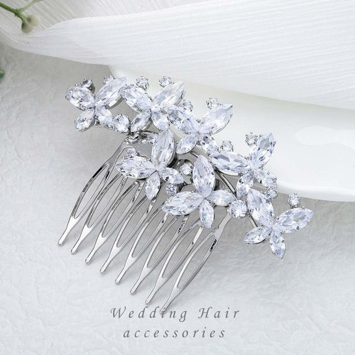 Foyte Crystal Bride Wedding Hair Comb Silver Rhinestone Bridal Headpieces Pearl Hair Pieces Bridesmaid Side Combs Hair Accessories for Women and Girls (butterfly rhinestone)
