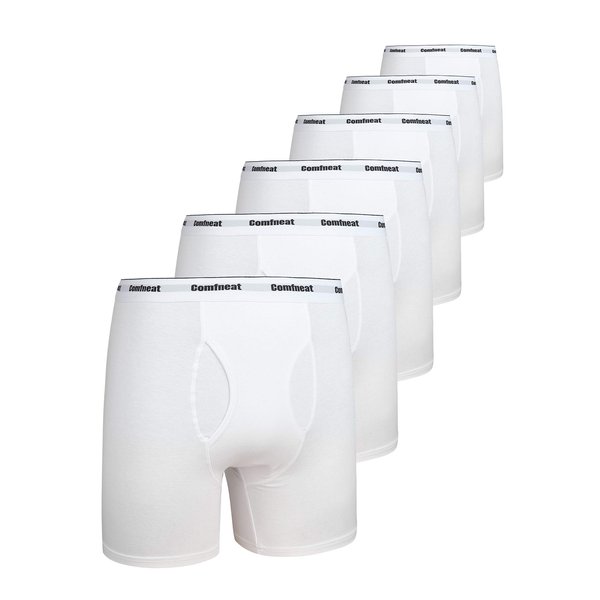 Comfneat Men's 6-Pack Boxer Briefs Soft Breatheable Underwear S-XXL Open Fly (All White Pack-6, L)
