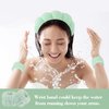 SuPoo 6pcs Green Spa Headband Sponge Face Wash Headband and Wristband Set Makeup Head Band Puffy Skincare Headband Terry Cloth Wrist Towels Hair Band for Washing Face Padded Headwear with Hair Ties