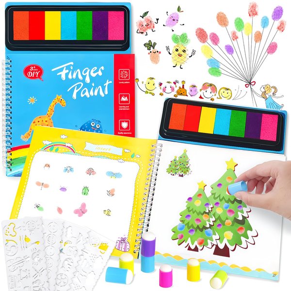 7 Color Fingerprint Coloring Book for Kids,Washable Finger Paint Set,Children's Finger Drawing Toys with Finger Cots and Painting Templates for Painting DIY Crafts,Gifts
