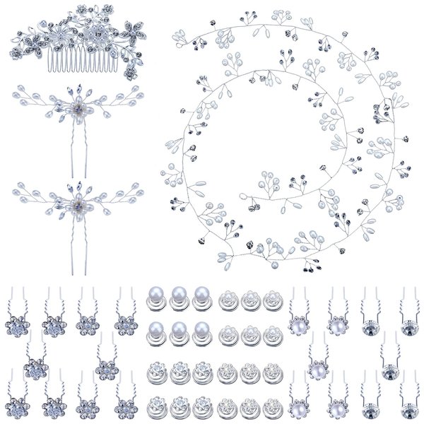 48 Pack Wedding Hair Comb Faux Pearl Crystal Bride Hair Accessories Flower Bridal Hair Jewelry for Wedding Hair Clips Rhinestone U Shaped Prom Hair Pins Silver Hair Vines for Brides Bridesmaid Girls