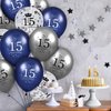 15th Blue Birthday Balloon Decorations, 15PCS Navy Blue Silver 15th Happy Birthday Balloons for Boy Girl 15 Anniversary Birthday Party Latex Inflatable Clear Confetti Balloons Indoor Outdoor Supplies