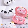 DoyiFun 2 Pcs Pink Pig Contact Lens Case Travel Kit, Cute Portable Panda Bear Animal Contact Lens Box Holder Soak Storage Container with Mirror Bottle Tweezers Stick Remover Tool(Random 2 Style)