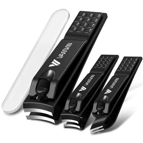 German Nail Clippers for Men, VANWIN Nail Clipper Set 4 Packs Ultra Sharp Matte Stainless Steel, Fingernail & Toenail Clippers Nail Cutter Nail Clippers with Glass Nail File for Men and Women Black