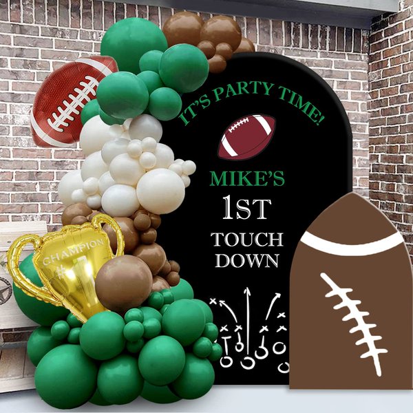 Teddyparty Football Balloon Arch Garland, White Sand Green and Brown Balloon Garland Kit Sports Balloons Boys First Down Football Birthday Party Decoration