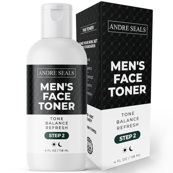 ANDRE SEALS Face Toner for Men| Infused with Organic Witch Hazel, Green Tea & Hyaluronic Acid | Face Tightener | Hydrating Toner and Smoothing | Men Self Care & Men Skin Care - 4 oz