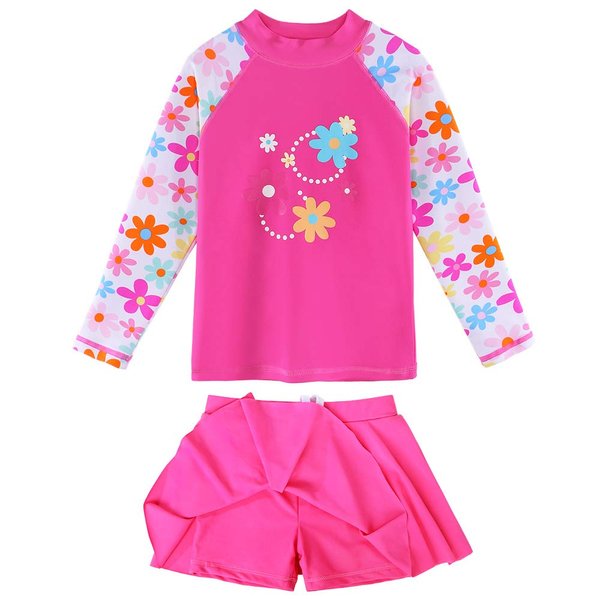 BAOHULU Girl's Two-Piece Long Sleeve Swimsuits UPF50+ Rash Guard Set Kids Bathing Suit S323_HotPink_10A
