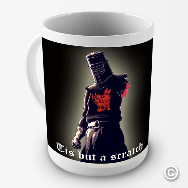 TWISTED ENVY 11 Oz Ceramic Coffee Mug - Holy Grail Tis But A Scratch Black Knight Coffee Mug Cups - Novelty Funny Gifts for TV Show Lovers, Home, Friends, Men, Women