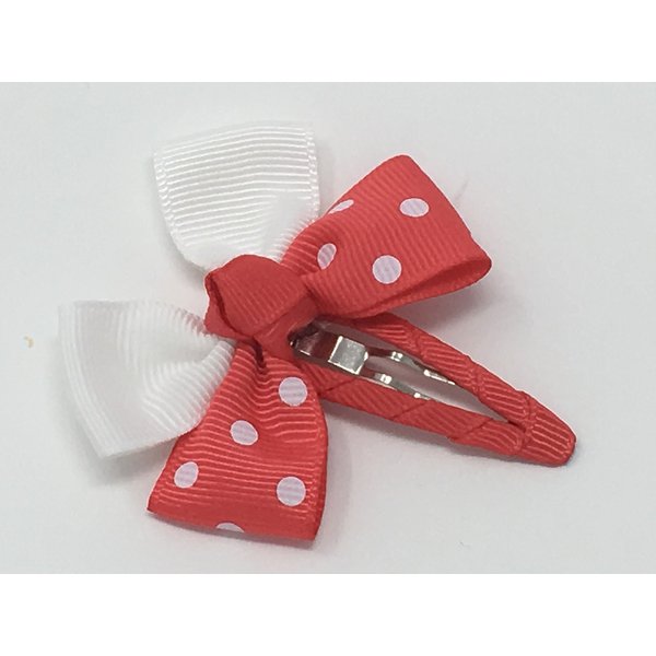 Snap Clip, Hair Bow, Coral and White Hair Bow, Polka Dot Hair Bow