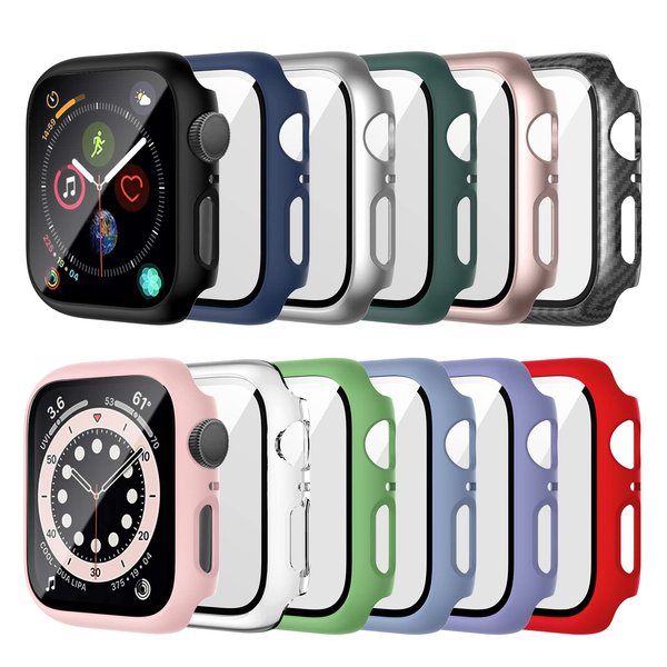 12 Pack Case Compatible for Apple Watch 44mm SE (2nd Gen) Series 6 5 4 SE Tempered Glass Screen Protector, Haojavo Full Hard PC Scratch Resistant Bumper Protective Cover for iWatch Accessories