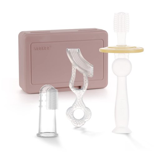 haakaa Training Toothbrush Set Oral Care Kit, Soft Silicone Toothbrush for Baby, Infants, Toddlers & Kids, Blush
