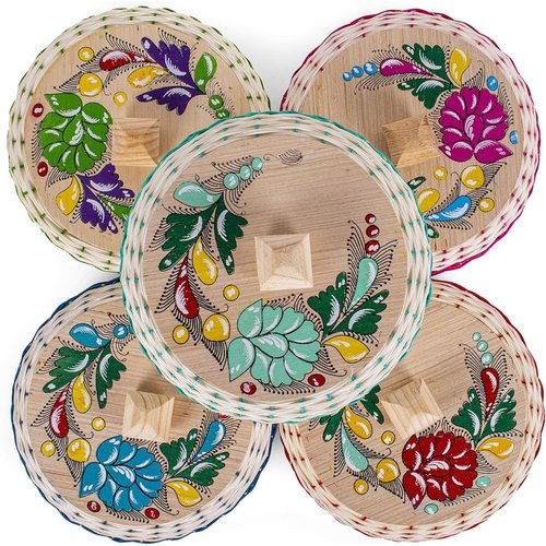 LA-TINEX Mexican Tortilla Warmer Basket, Eco-Friendly, Hand-Painted, Rattan, Brown, Round, Bohemian, Kitchen Decor. Unicel tortillero.