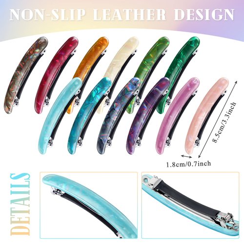 12 Pieces Hair Barrettes for Women Tortoise Shell Hair Barrettes Acetate French Skinny Hair Clip Automatic Ponytail Barrettes for Women Fine Hair Thin Hair Accessories (Stylish Color)